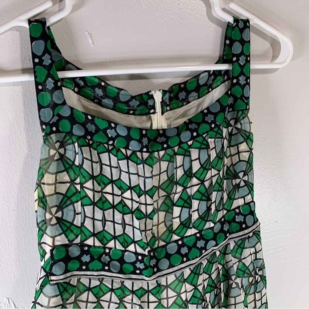 ANNA SUI ANTHROPOLOGIE Silk midi dress sleeveless green floral square neck XS - Picture 3 of 16